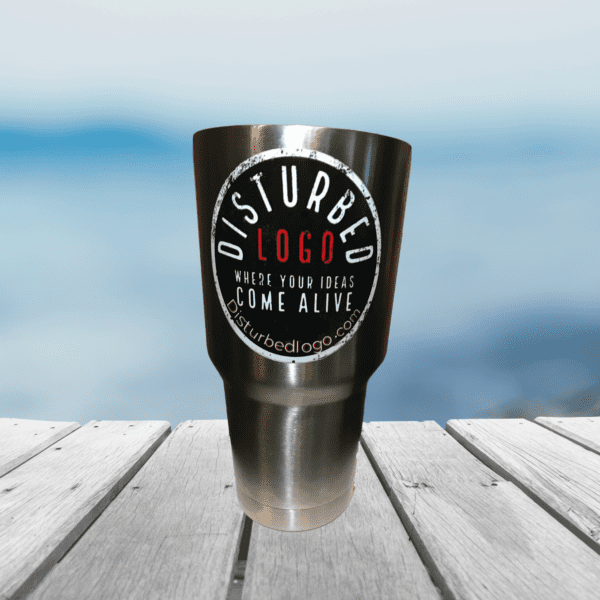 Custom travel tumblers featuring branded designs by Disturbed Logo #TravelTumblers #OnTheGoBranding #BrandedEssentials #TravelInStyle #DisturbedLogo