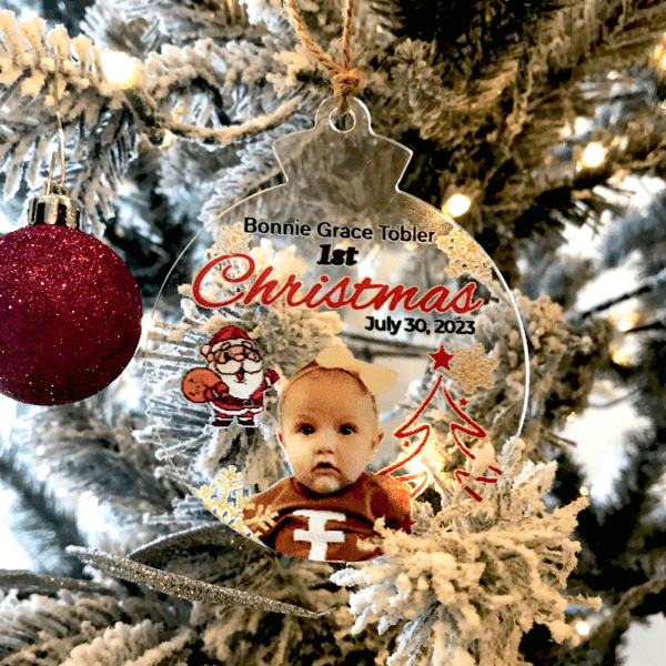 Custom Clear Acrylic Christmas ornaments featuring branded designs by Disturbed Logo #CustomOrnaments #HolidayPromotions #FestiveBranding #CorporateGiftIdeas #DisturbedLogo
