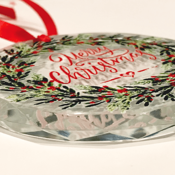Custom Crystal Christmas ornaments featuring branded designs by Disturbed Logo #CustomOrnaments #HolidayPromotions #FestiveBranding #CorporateGiftIdeas #DisturbedLogo